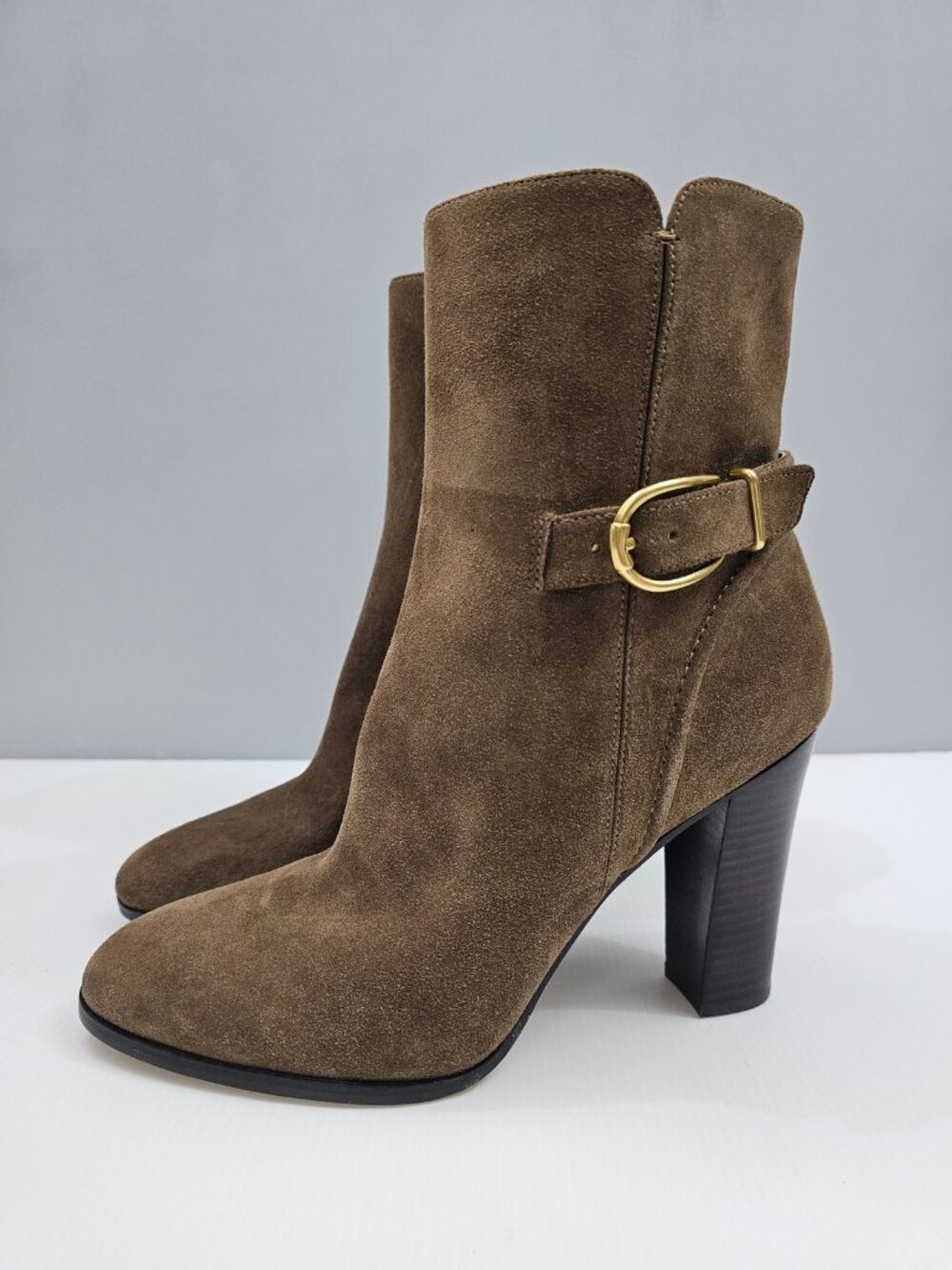 Veronica Beard Viv High Heel Ankle Boot Womens 10 Brown Suede Buckle Designer